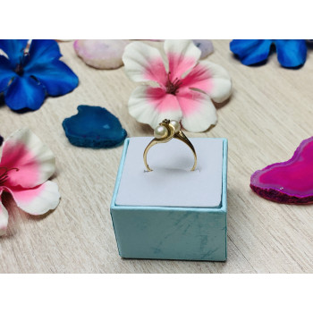 Sky Jewelry Золотое кольцо 10К (417 проба) с жемчугом и бриллиантом