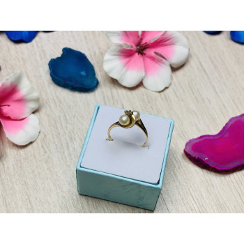 Sky Jewelry Золотое кольцо 10К (417 проба) с жемчугом и бриллиантом