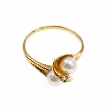Sky Jewelry Золотое кольцо 10К (417 проба) с жемчугом и бриллиантом
