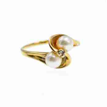 Sky Jewelry Золотое кольцо 10К (417 проба) с жемчугом и бриллиантом