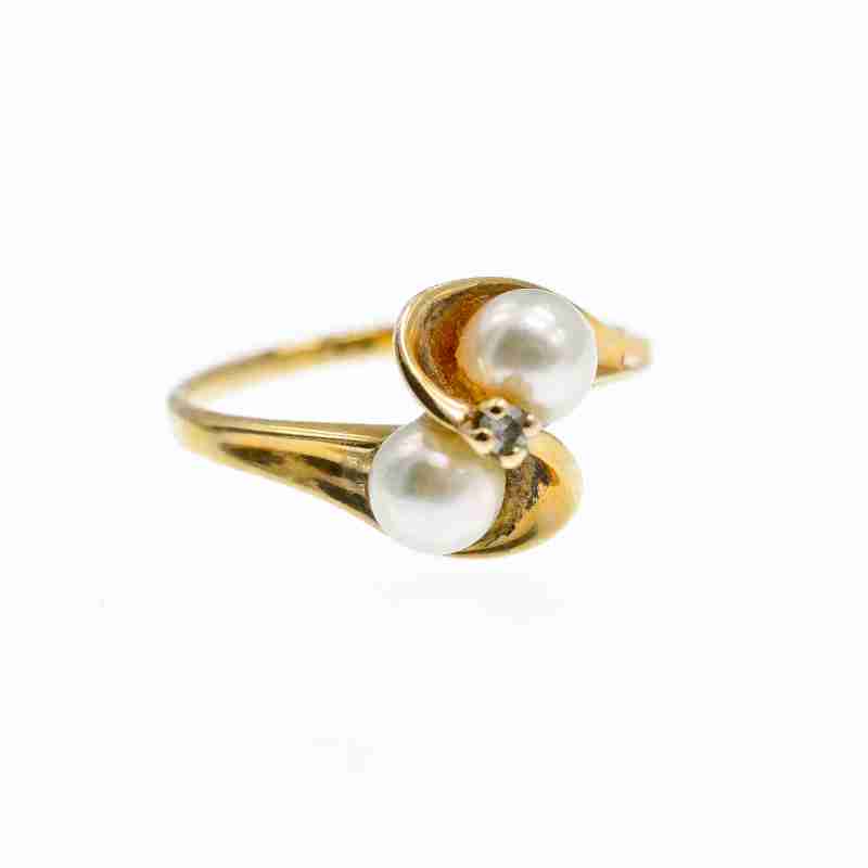 Sky Jewelry Золотое кольцо 10К (417 проба) с жемчугом и бриллиантом