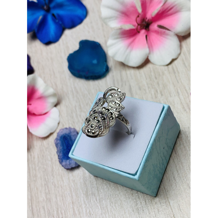 Sky Jewelry Серебряное кольцо с камнями черная Шпинель