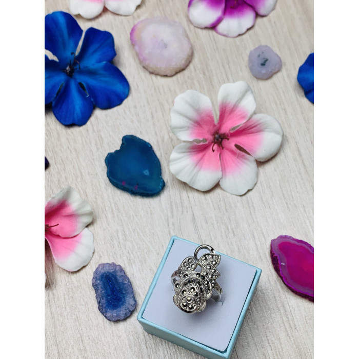 Sky Jewelry Серебряное кольцо с камнями черная Шпинель