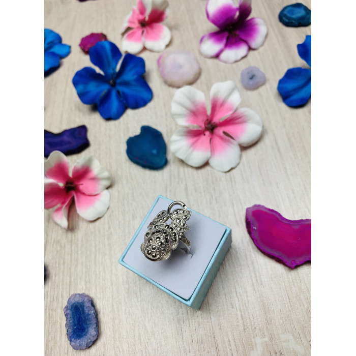 Sky Jewelry Серебряное кольцо с камнями черная Шпинель