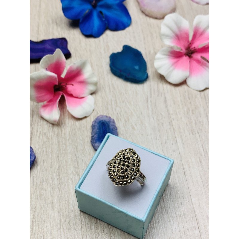 Sky Jewelry Серебряное кольцо с камнями черная Шпинель