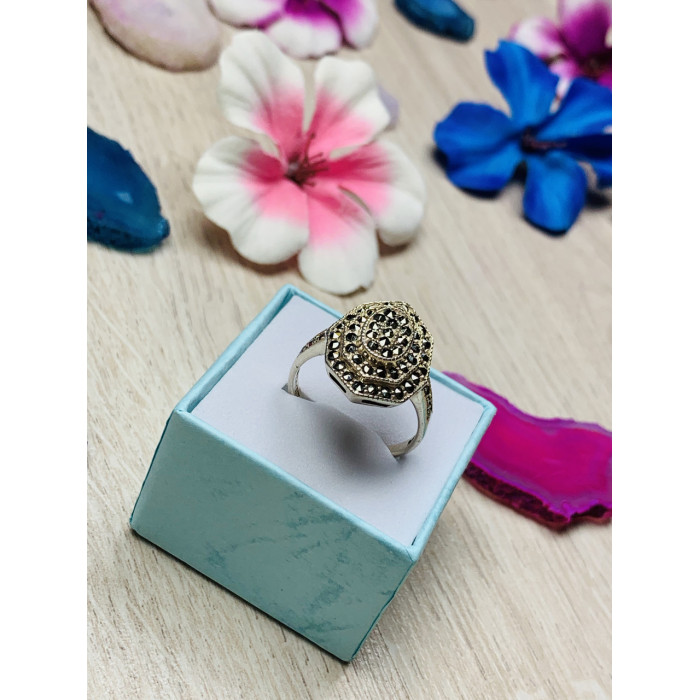 Sky Jewelry Серебряное кольцо с камнями черная Шпинель