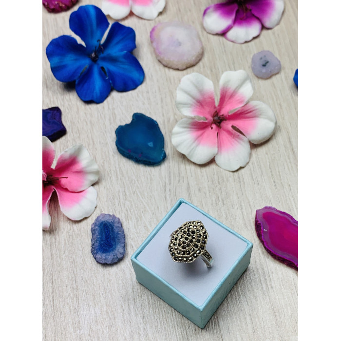 Sky Jewelry Серебряное кольцо с камнями черная Шпинель