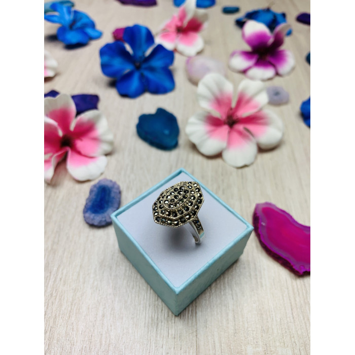 Sky Jewelry Серебряное кольцо с камнями черная Шпинель