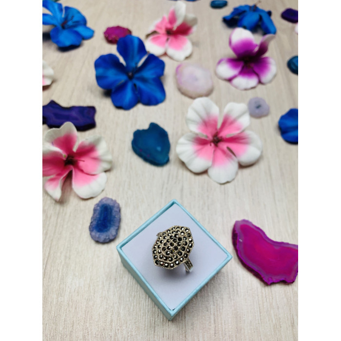 Sky Jewelry Серебряное кольцо с камнями черная Шпинель