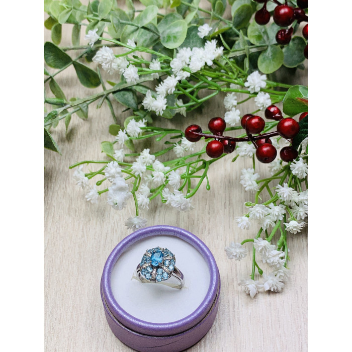 Sky Jewelry Серебряное кольцо с камнями голубая Шпинель