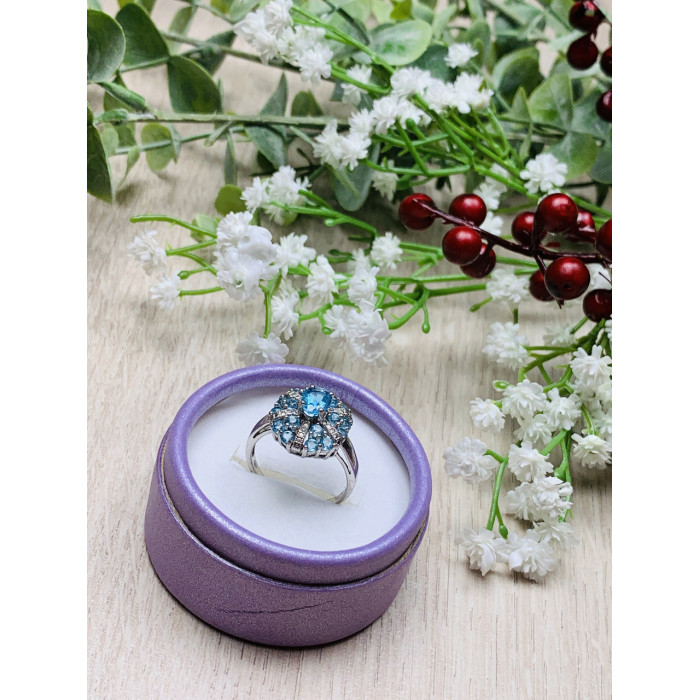 Sky Jewelry Серебряное кольцо с камнями голубая Шпинель