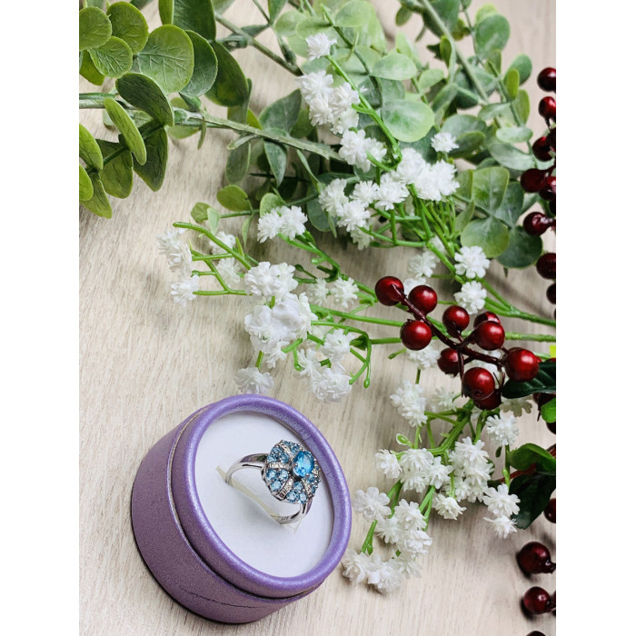 Sky Jewelry Серебряное кольцо с камнями голубая Шпинель