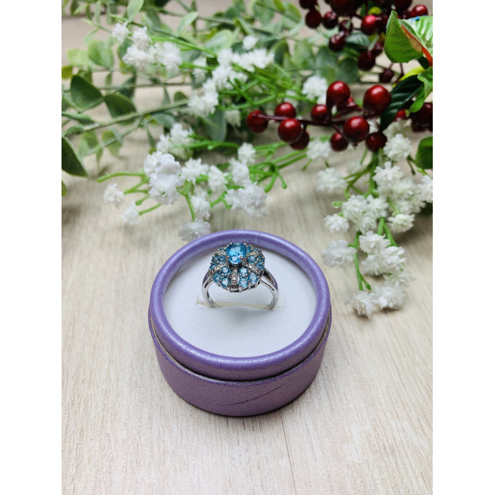 Sky Jewelry Серебряное кольцо с камнями голубая Шпинель