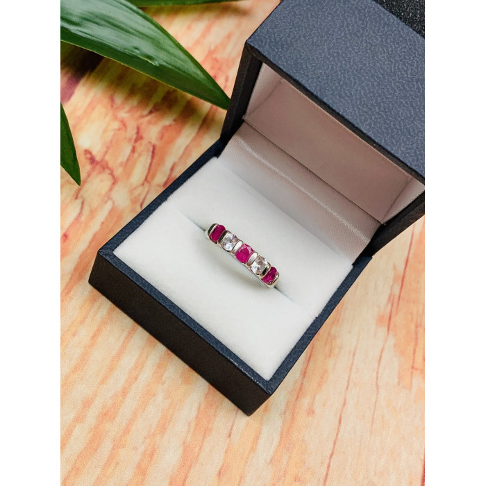 Sky Jewelry Серебряное кольцо с розовыми и бесцветными Топазами