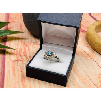 Sky Jewelry Серебряное кольцо с голубой Шпинелью и фианитами