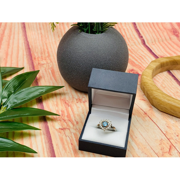 Sky Jewelry Серебряное кольцо с голубой Шпинелью и фианитами