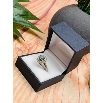 Sky Jewelry Серебряное кольцо с голубой Шпинелью и фианитами