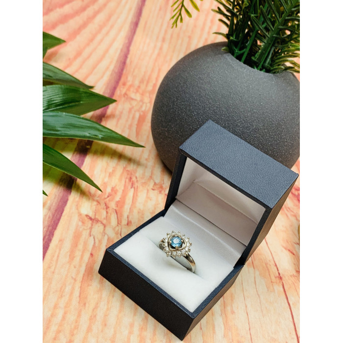 Sky Jewelry Серебряное кольцо с голубой Шпинелью и фианитами