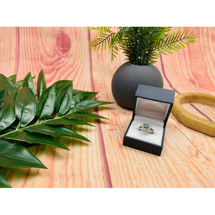 Sky Jewelry Серебряное кольцо с голубой Шпинелью и фианитами