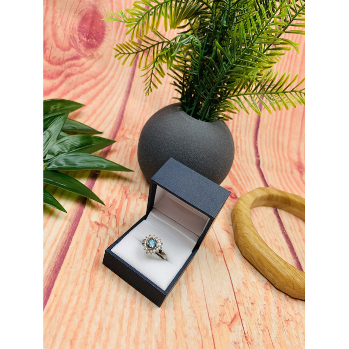Sky Jewelry Серебряное кольцо с голубой Шпинелью и фианитами
