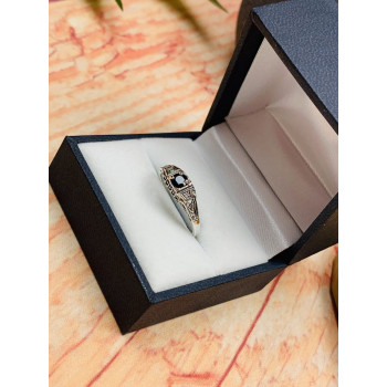 Sky Jewelry Серебряное кольцо с Сапфировой Шпинелью и камнями Белый Сапфир