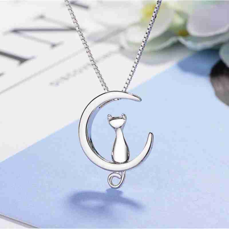 Sky Jewelry Серебряная цепочка с кулоном *Котик на Луне