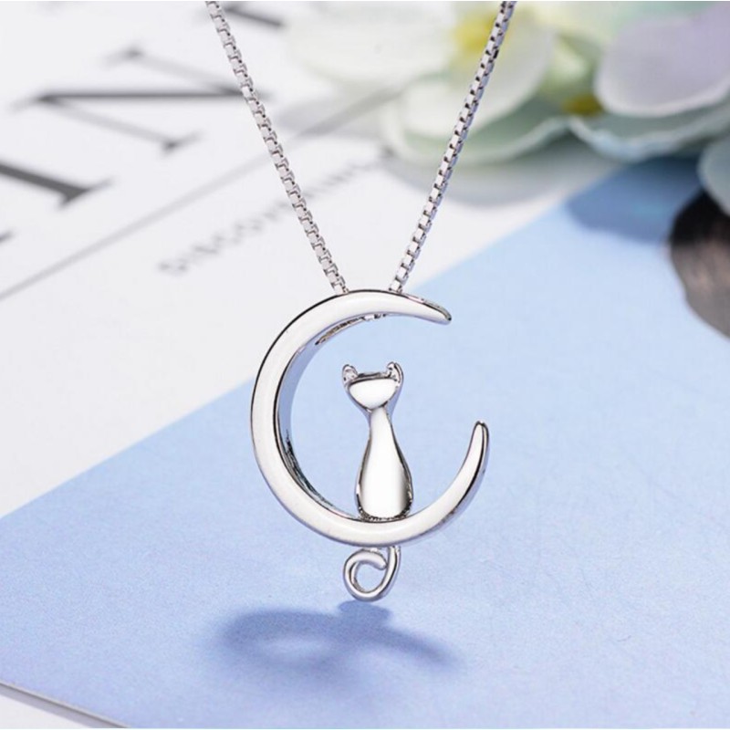 Sky Jewelry Серебряная цепочка с кулоном *Котик на Луне