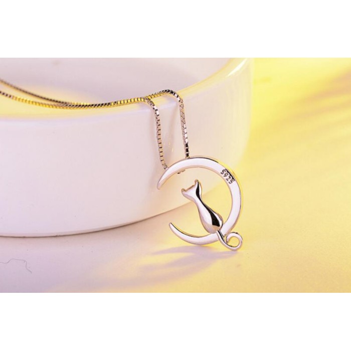 Sky Jewelry Серебряная цепочка с кулоном *Котик на Луне