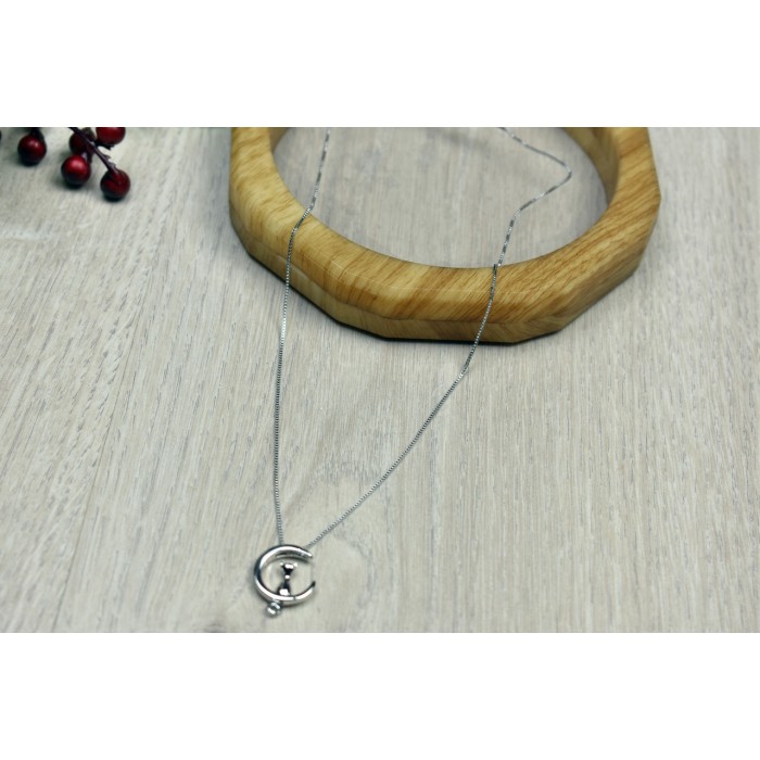 Sky Jewelry Серебряная цепочка с кулоном *Котик на Луне