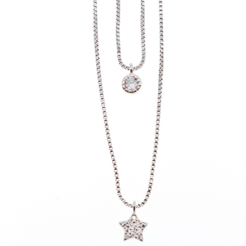 Sky Jewelry Серебряная Двойная цепочка с звездой и капелькой