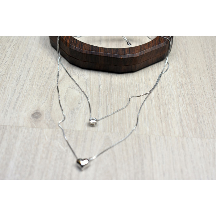 Sky Jewelry Серебряная двойная цепочка с сердечком и капелькой