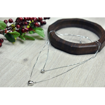 Sky Jewelry Серебряная двойная цепочка с сердечком и капелькой