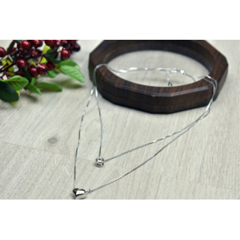 Sky Jewelry Серебряная двойная цепочка с сердечком и капелькой