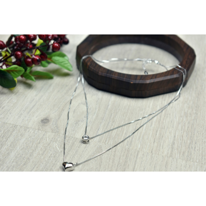 Sky Jewelry Серебряная двойная цепочка с сердечком и капелькой