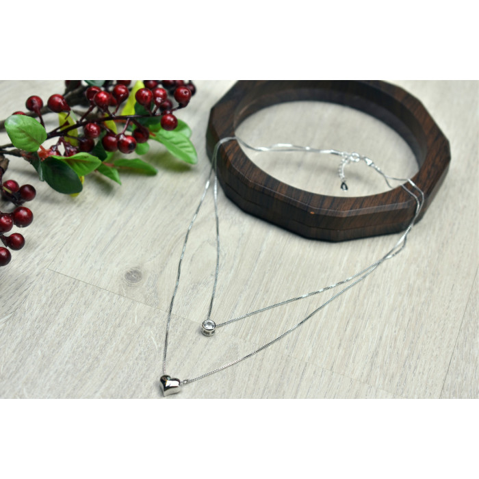 Sky Jewelry Серебряная двойная цепочка с сердечком и капелькой