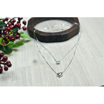 Sky Jewelry Серебряная двойная цепочка с сердечком и капелькой