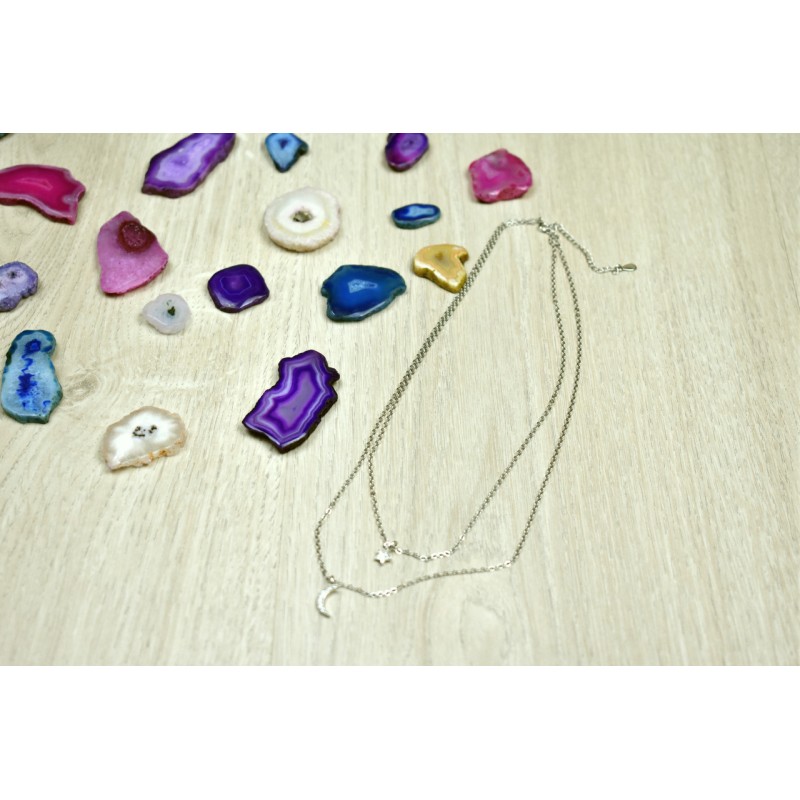 Sky Jewelry Двойная серебряная цепочка с луной и звездочкой