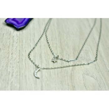 Sky Jewelry Двойная серебряная цепочка с луной и звездочкой