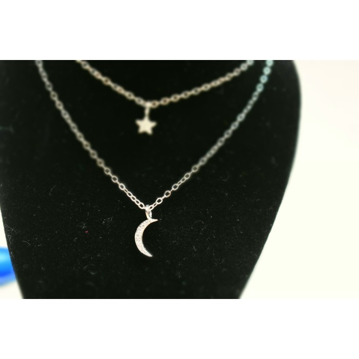 Sky Jewelry Двойная серебряная цепочка с луной и звездочкой