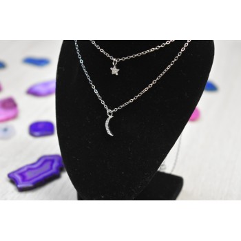 Sky Jewelry Двойная серебряная цепочка с луной и звездочкой