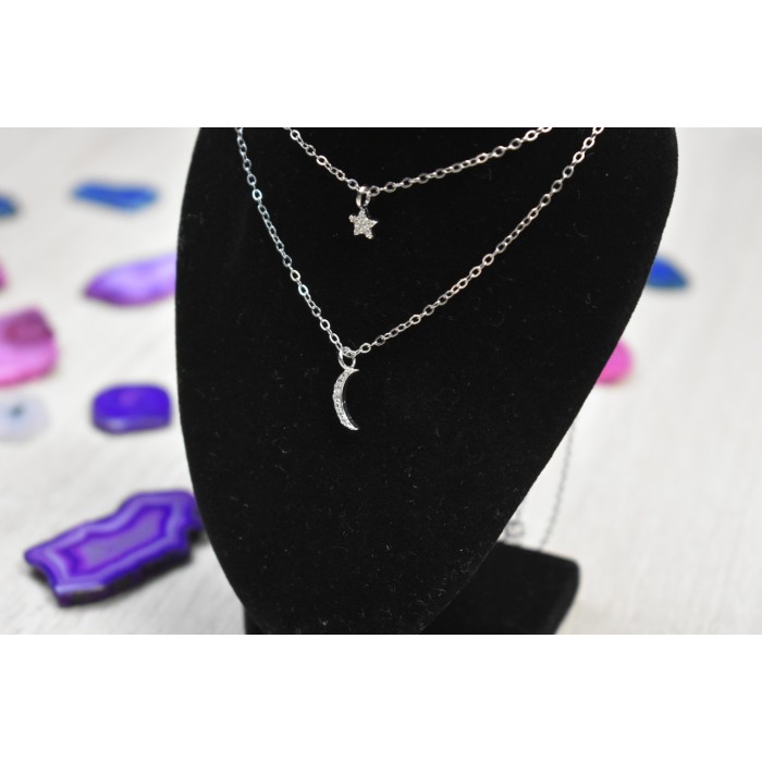 Sky Jewelry Двойная серебряная цепочка с луной и звездочкой