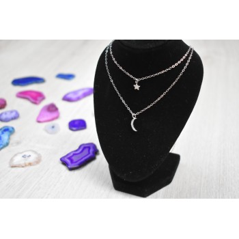 Sky Jewelry Двойная серебряная цепочка с луной и звездочкой