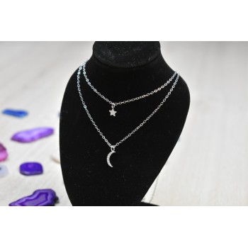 Sky Jewelry Двойная серебряная цепочка с луной и звездочкой