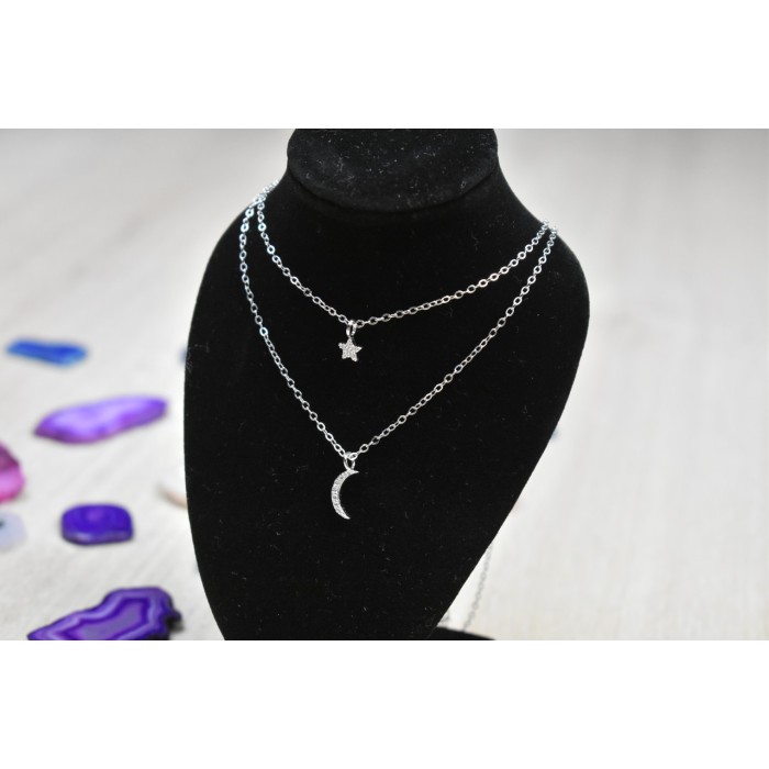 Sky Jewelry Двойная серебряная цепочка с луной и звездочкой