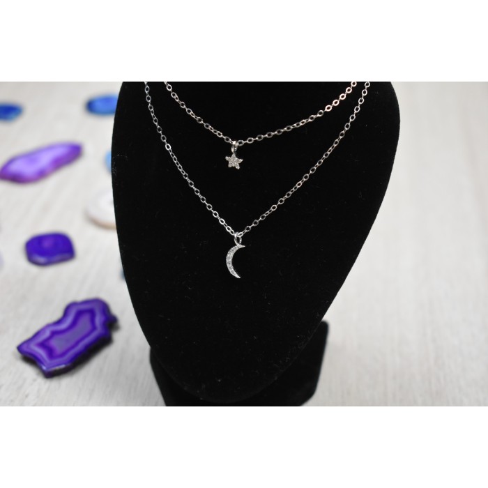 Sky Jewelry Двойная серебряная цепочка с луной и звездочкой