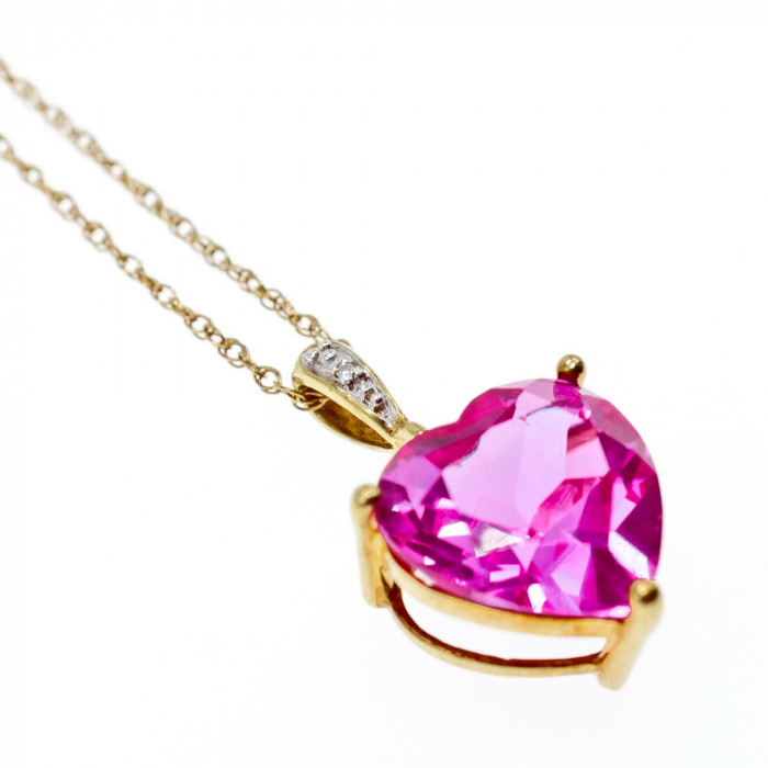 Sky Jewelry Золотой кулон с камнем Розовый Сапфир и бриллиантом
