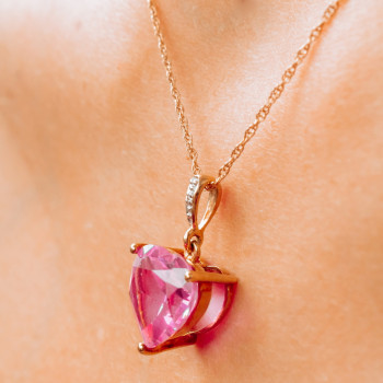 Sky Jewelry Золотой кулон с камнем Розовый Сапфир и бриллиантом