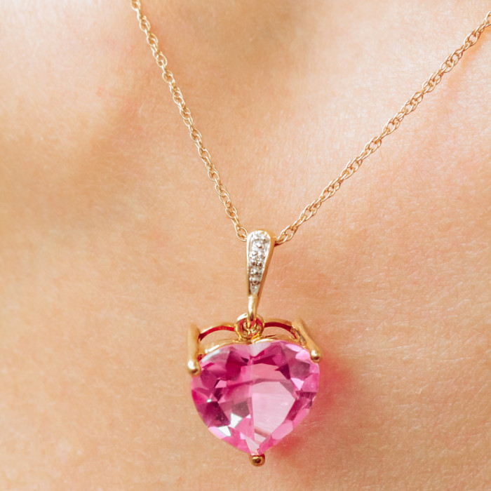 Sky Jewelry Золотой кулон с камнем Розовый Сапфир и бриллиантом
