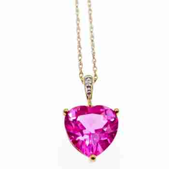 Sky Jewelry Золотой кулон с камнем Розовый Сапфир и бриллиантом