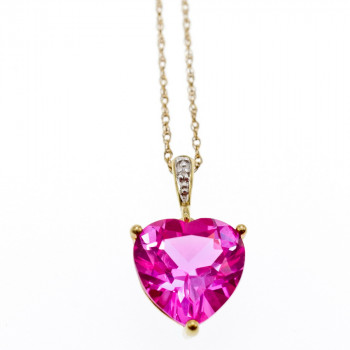 Sky Jewelry Золотой кулон с камнем Розовый Сапфир и бриллиантом